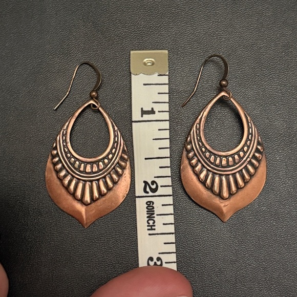 Embossed Copper Boho Earrings - Picture 2 of 3